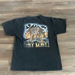 Vintage Y2K “GET LOST” Biker Pitbull Chain Flame T Shirt